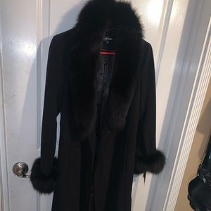 Ellen Tracy Black Trench Fur Coat